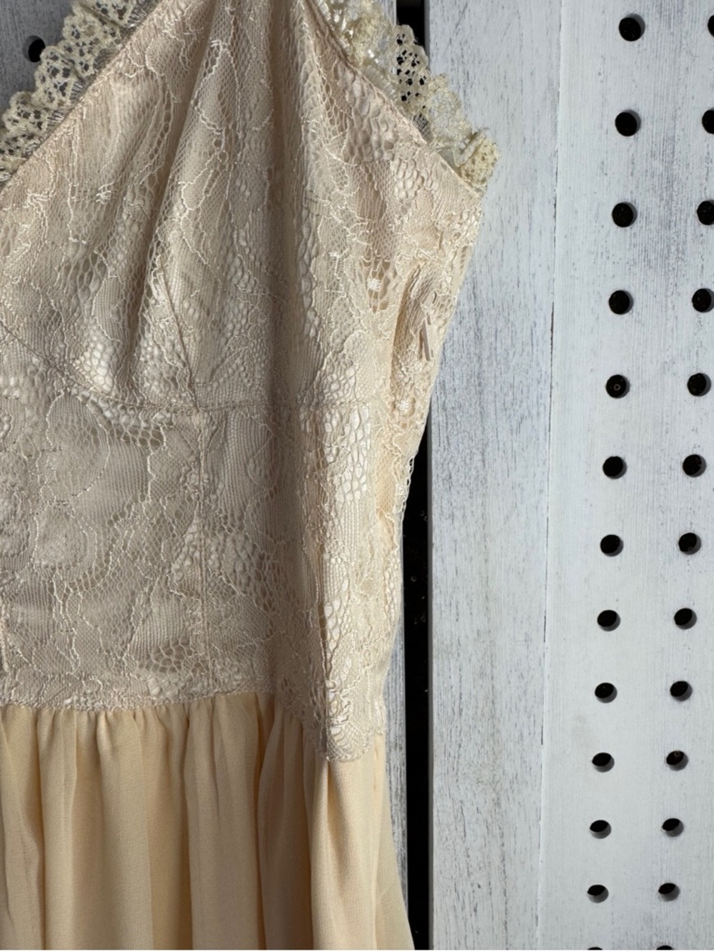 Divided Cream Lace Bodice Chiffon Dress Size 6 Cottagecore Boho Festival - Picture 11 of 12